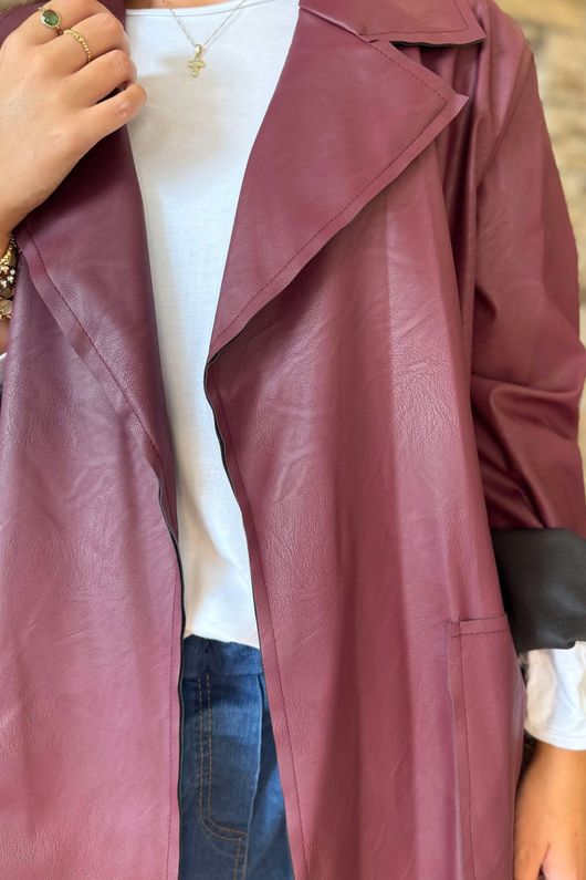 Made in Italy Runa Leather Look Relaxed Blazer Burgundy